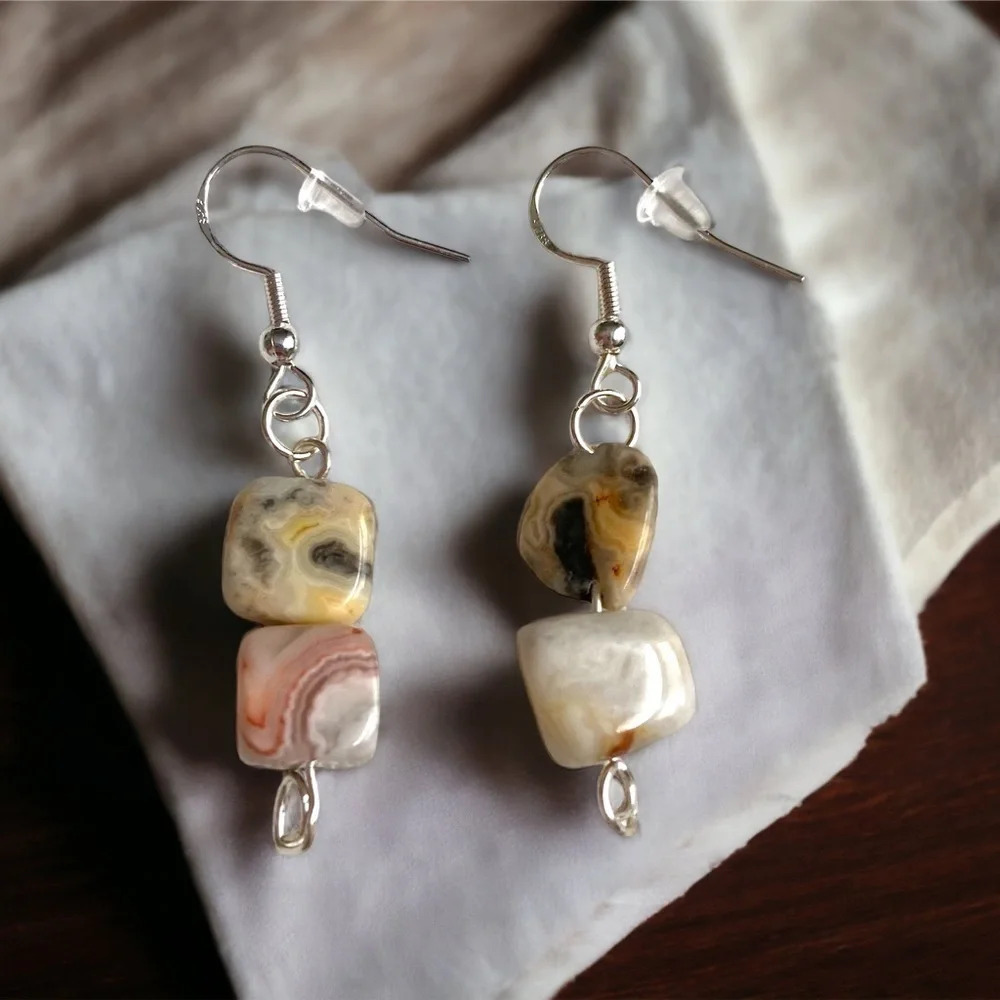 Beautiful Artisan Crazy Lace Agate earrings